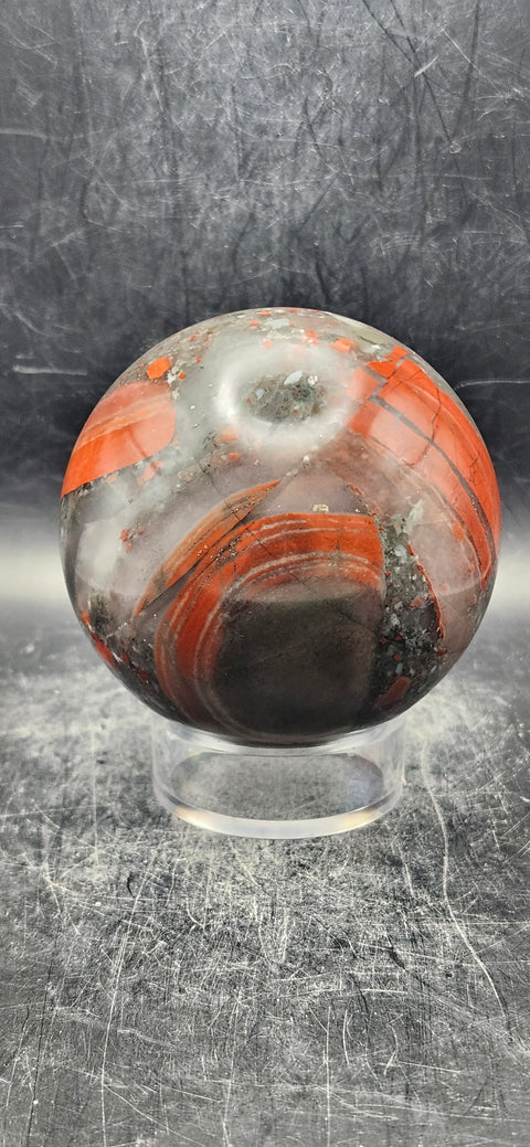 African bloodstone sphere! 74mm, 2.9 inches, 1.4 pounds