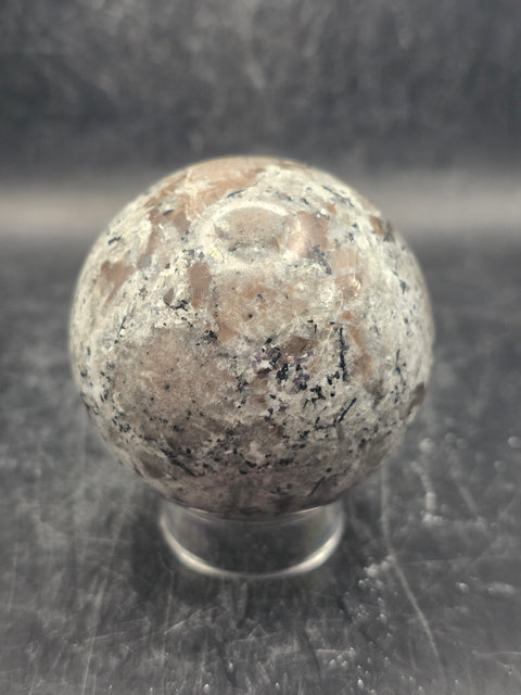 Flame stone sphere "yooperlite" 57.8mm, 2.2 inches, 9 ounces