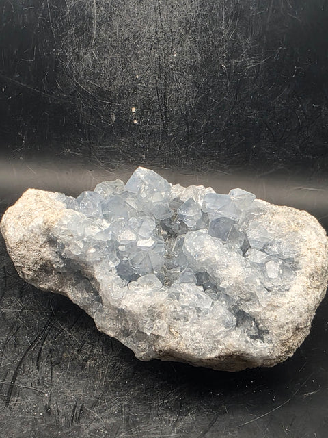 Large blue calcite geode! 1.15 pounds, 5.3 inches long, 2.3" wide