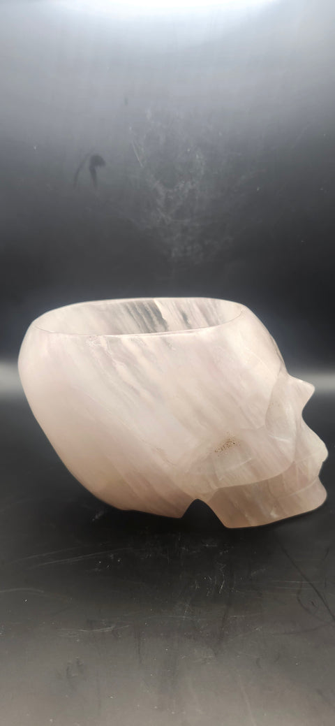 Striped Calcite skull offering bowl. 2.8 pounds, 5 by 4 by 3 inches