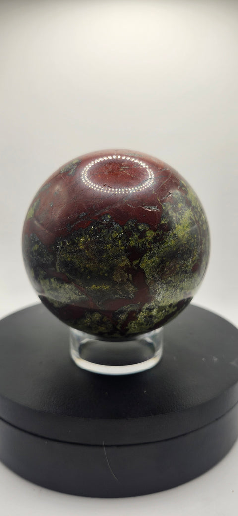 Dragon bloodstone sphere! 83mm, 3.27 inches, 1.15 pounds