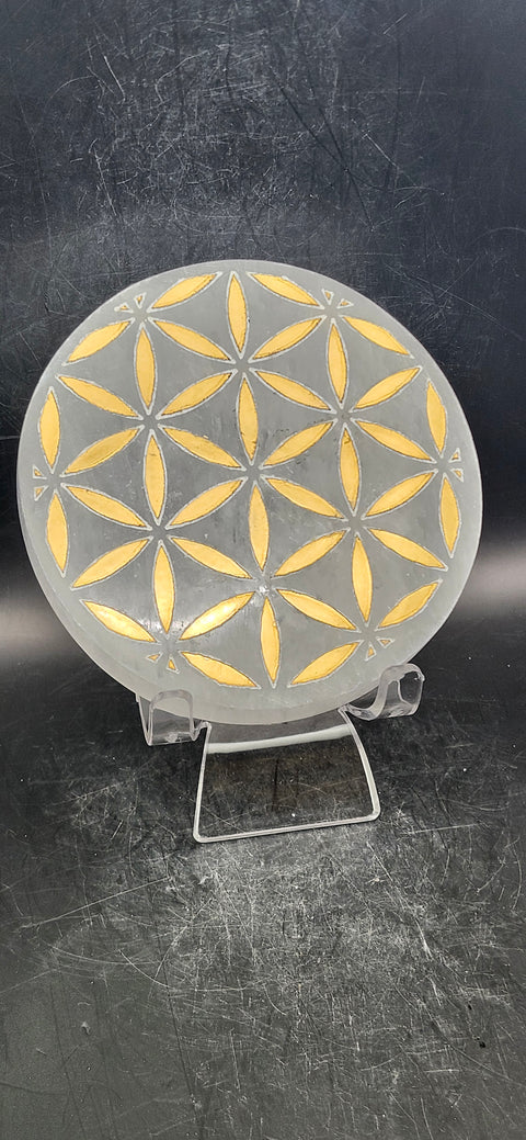 Selenite flower of life charging plate! 4 inches, 10 ounces,.65 thick