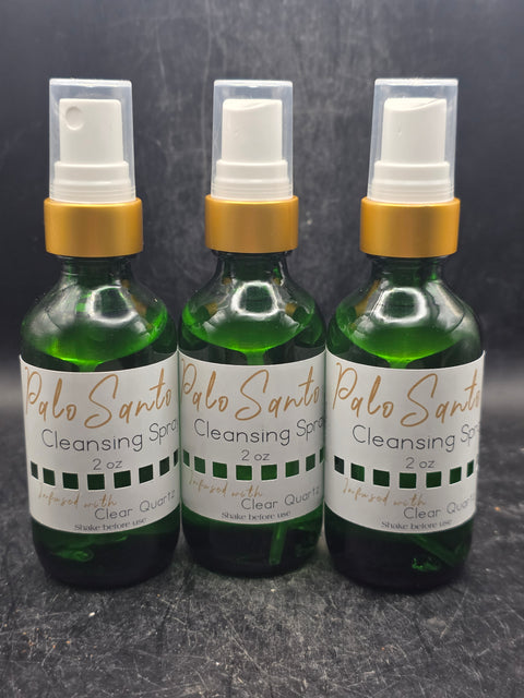 Palo santo cleansing spray infused with clear quartz!