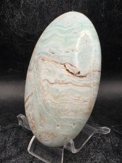 Caribbean calcite palm stone! 6.5 ounces, 3.5 inches long, 2.1" wide