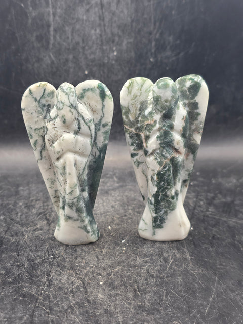 Moss agate gemstone angel! 3 inches tall, 1.8 ounces