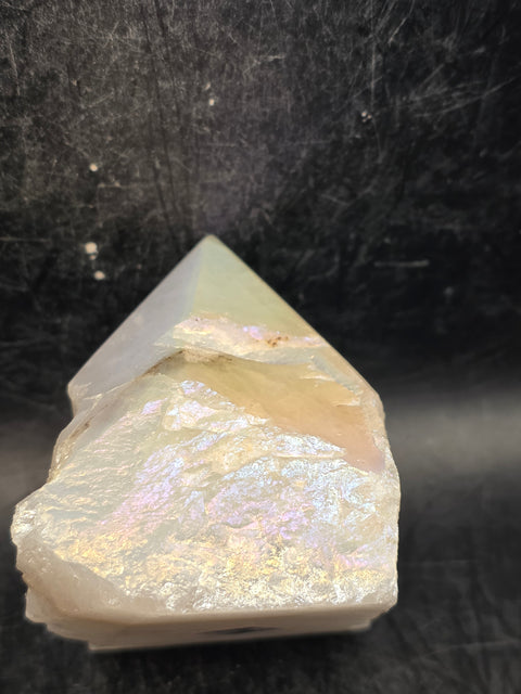 White pearl aura quartz! 9 ounces, 2.4 inches tall, 2.3" wide