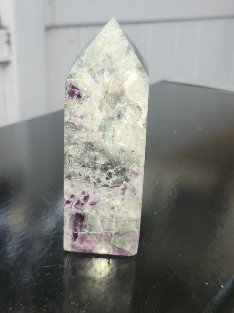 Pyrite in florite free form tower!!  4.4 inches tall, 2.5 inches wide, 1.2 pounds