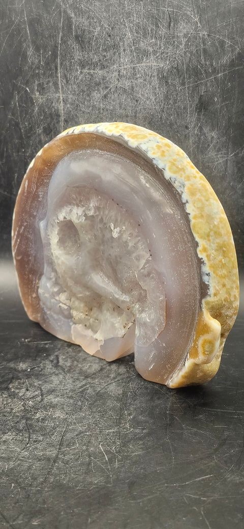 Druzy agate skeleton faced slab!! 12.5 ounces, 4.9 inches wide, 3.8 tall