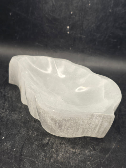 Selenite leaf bowl! 10 ounces, 4.5 inches long, 3 inches wide