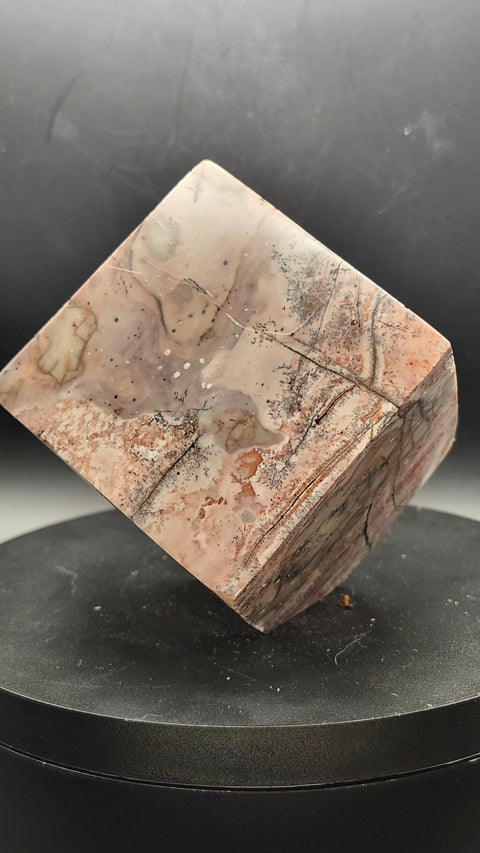 Pink dendritic jasper balancing cube 1.4 pounds, 2.4 by 2.4 inches