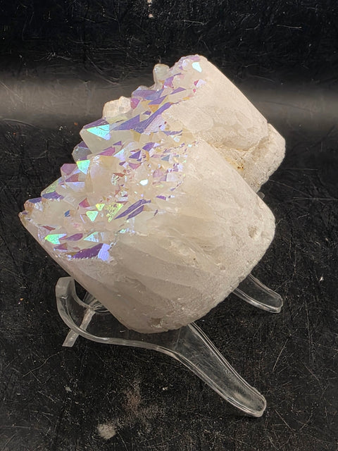 White pearl aura quartz heart! 8 ounces, 2.7 inches wide, 2.5" tall