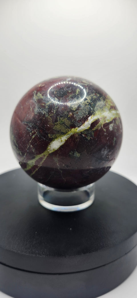 Dragon bloodstone sphere! 79.8mm, 3.14 inches, 1.11 pounds