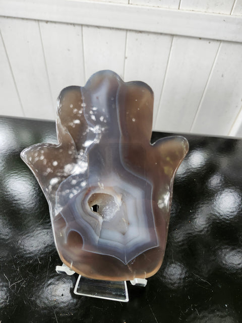 Druzy agate Hamsa hand carving! 11 ounces, 5.5 inches