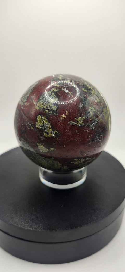 Dragon bloodstone sphere! 79.8mm, 3.14 inches, 1.11 pounds