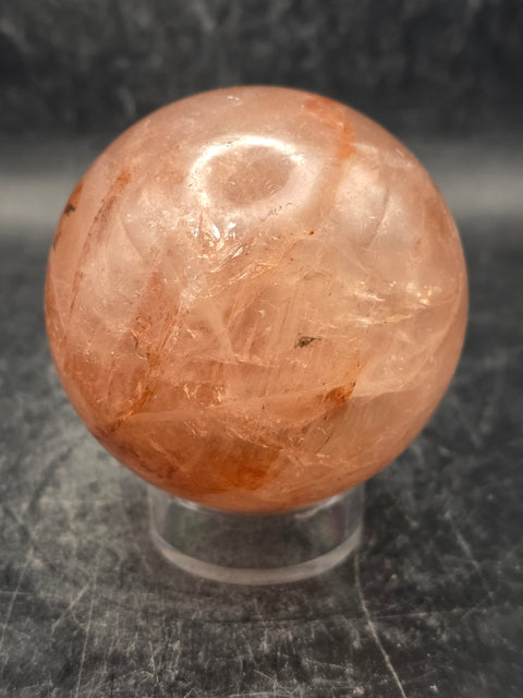 Red hematoid fire quartz sphere! 9.2 ounces, 57mm, 2.2 inches