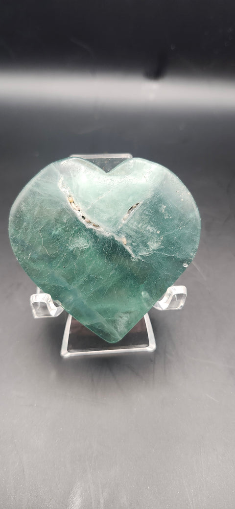 Green florite heart. 3.3 ounces, 2 by 2 inches