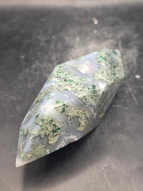 Druzy Moss agate prism! 4.6 inches long, 7 ounces