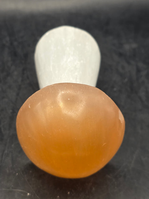 Peach top selenite mushroom! 3 inches tall!