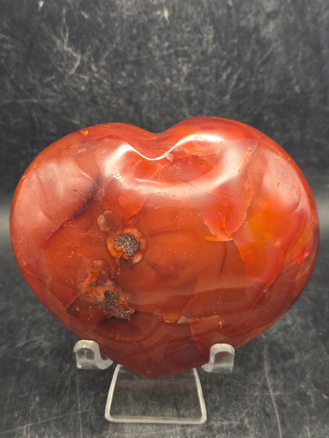 Carnelian agate heart! 10 ounces, 3.4 inches wide, 2.9 inches tall