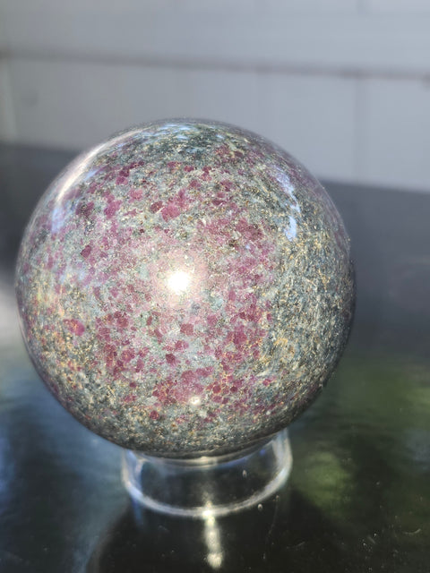 Ruby in kyanite sphere! 13.7 ounces, 58.4mm, 2.30 inches uv reactive