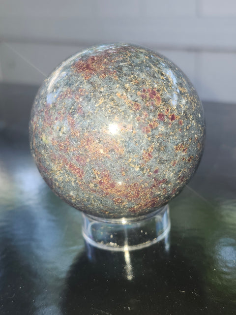 Ruby in kyanite sphere! 13.1 ounces, 58mm, 2.29 inches uv reactive