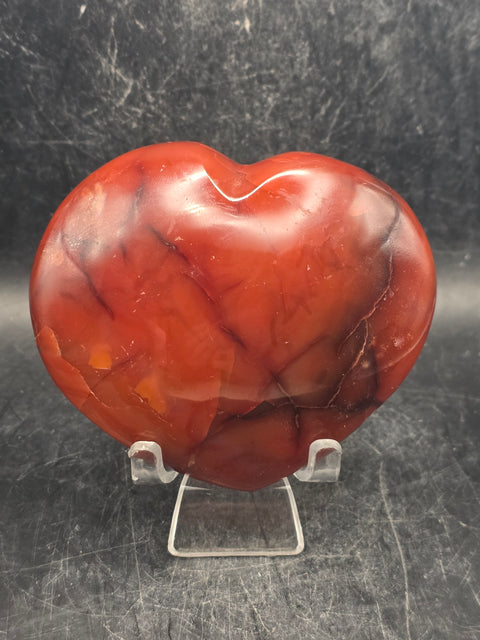 Carnelian agate heart! 10 ounces, 3.4 inches wide, 2.9 inches tall