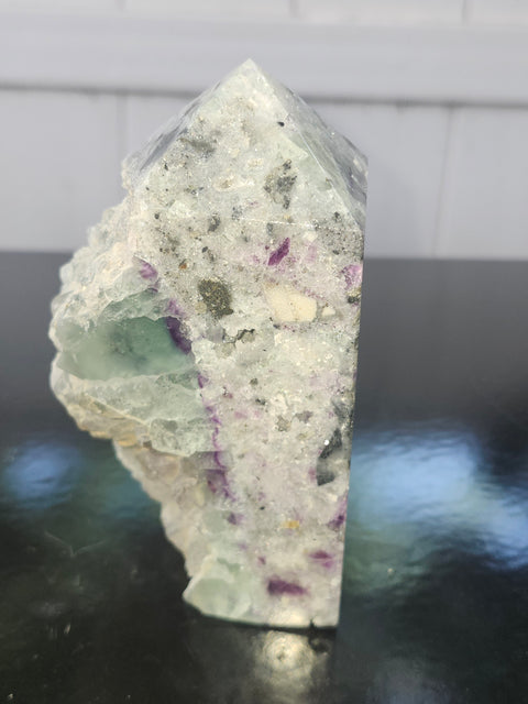 Pyrite in florite free form tower!!  4.4 inches tall, 2.5 inches wide, 1.2 pounds
