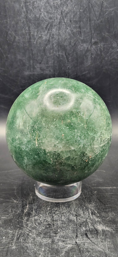 Green florite sphere with silver sparkles!! 68.5mm, 15.7 ounces
