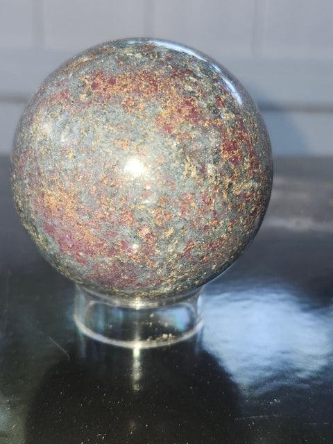 Ruby in kyanite sphere! 13.1 ounces, 58mm, 2.29 inches uv reactive