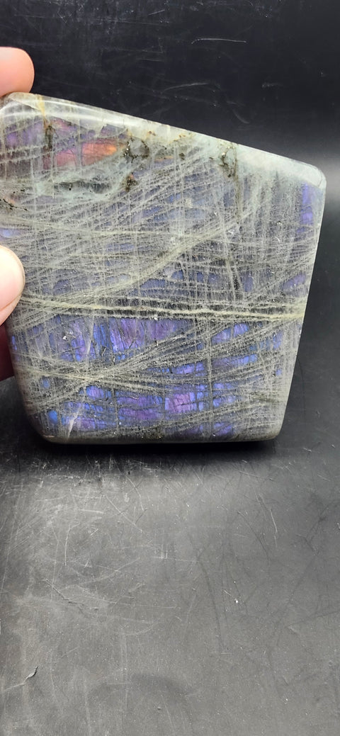 Purple flash labradorite free form! 14 ounces, 3 inches tall, 3.5 wide