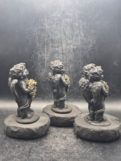 Shungite angel with flowers figurine! 6 ounces, 3.9 inches tall