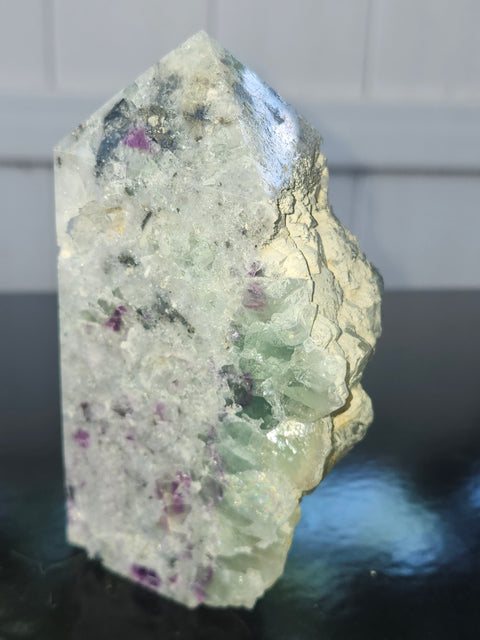 Pyrite in florite free form tower!!  4.4 inches tall, 2.5 inches wide, 1.2 pounds