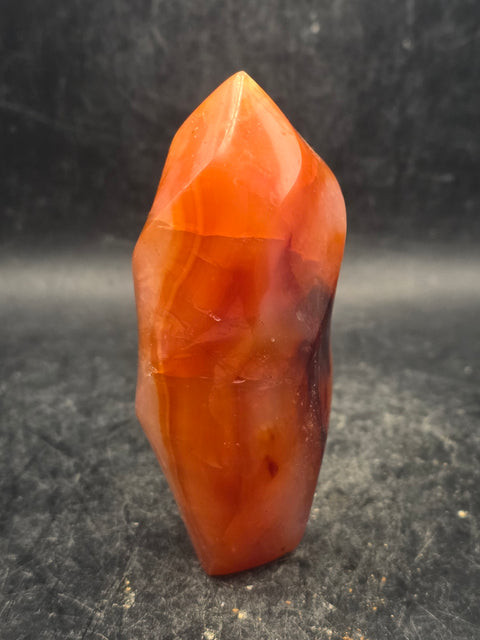 Carnelian agate flame tower! 6 ounces, 3.3 inches tall, 1.7" wide