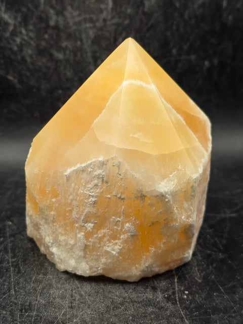 Orange calcite polished top point! 1.2 pounds, 3.2 inches tall, 2.8" wide