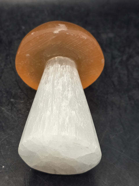 Peach top selenite mushroom! 3 inches tall!