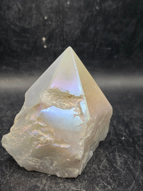 White pearl aura quartz! 9 ounces, 2.4 inches tall, 2.3" wide