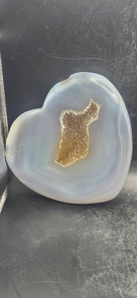 Druzy agate heart! 7 ounces, 4 inches tall, 4 inches wide!