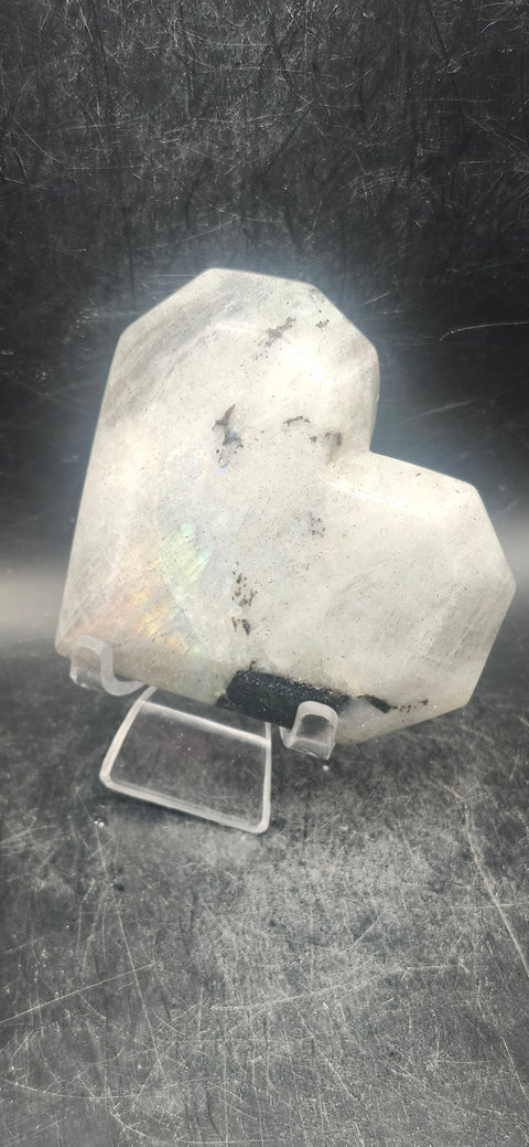 Flashy Labradorite heart! 3.2 inches tall, 2.8 wide, 7 ounces!!