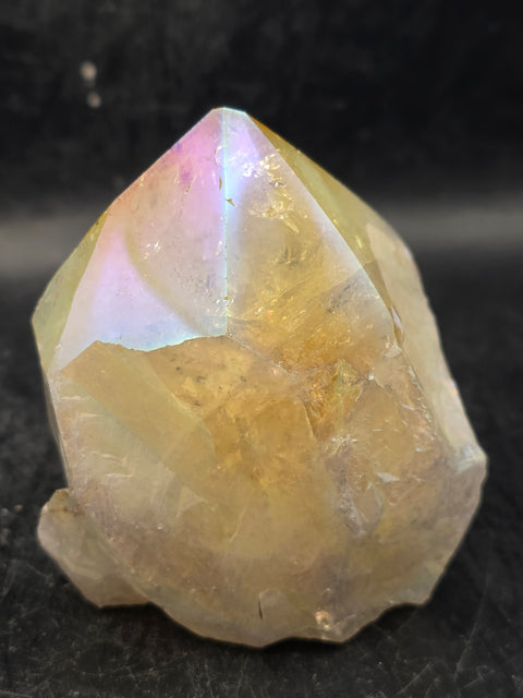 Angel aura citrine polished top point! 10 ounces, 2.8 inches tall