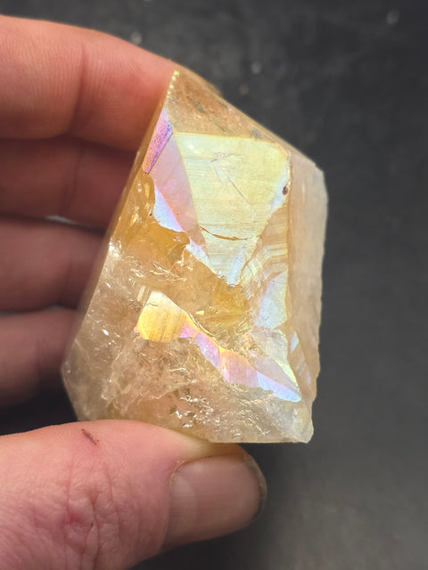 Angel aura citrine polished top point! 5.3 ounces, 2.4 inches tall