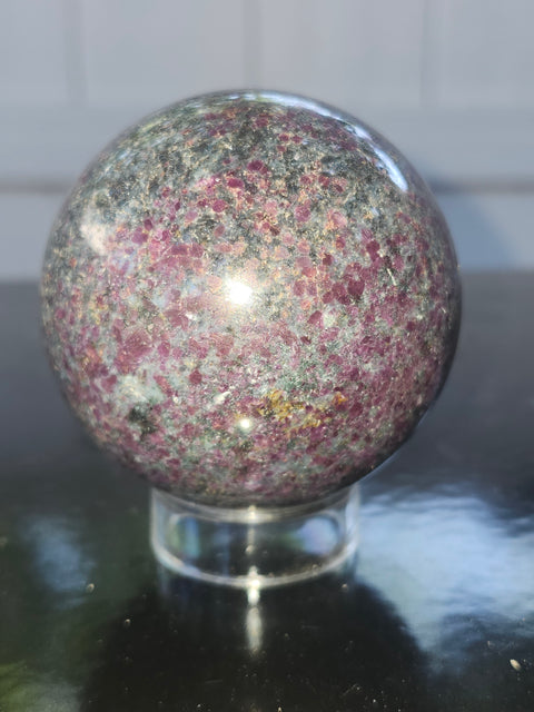 Ruby in kyanite sphere! 13.7 ounces, 58.4mm, 2.30 inches uv reactive