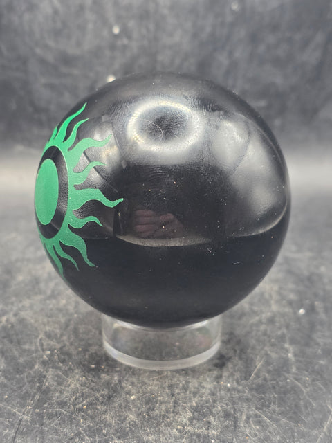 Black obsidian green sun sphere! 11.2 ounces, 2.4 inches!