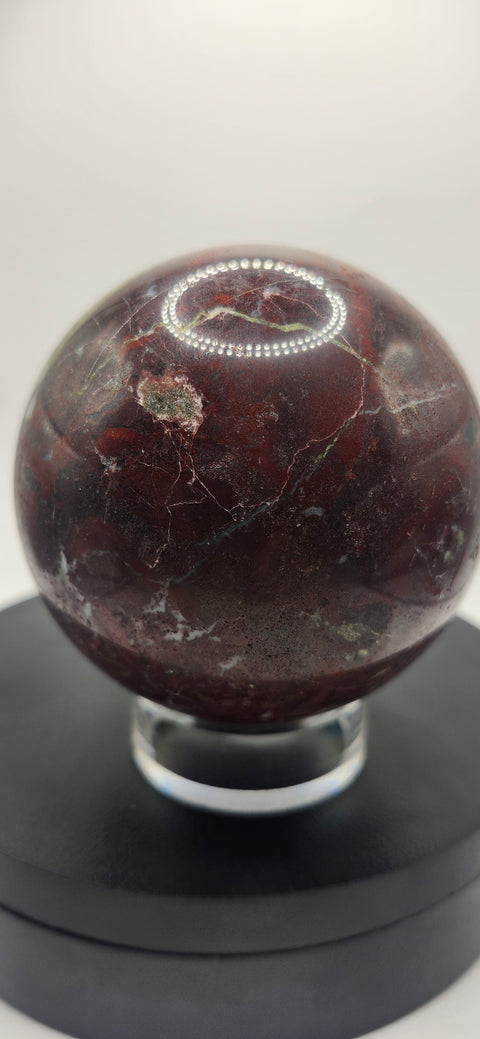 Dragon bloodstone sphere! 79.8mm, 3.14 inches, 1.11 pounds