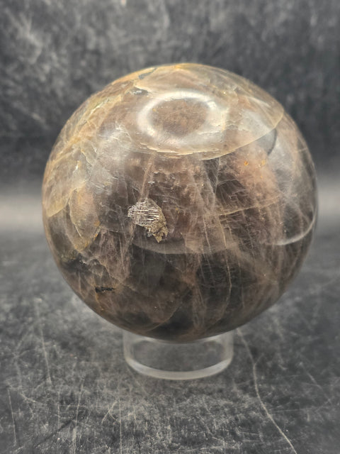 Black moonstone sphere! 73.7 mm, 2.9 inches, 1.3 pounds