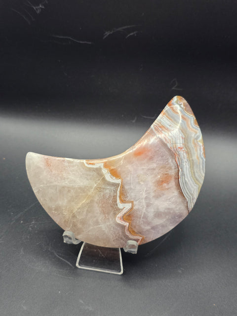 Amethyst lace agate moon! 8.8 ounces, 4.2 inches long, 2.1" wide
