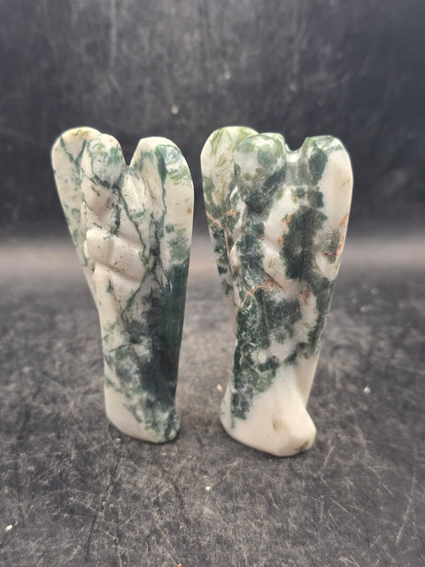 Moss agate gemstone angel! 3 inches tall, 1.8 ounces