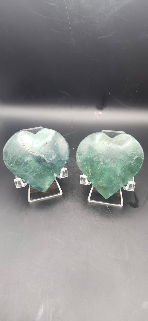 Green florite heart. 3.3 ounces, 2 by 2 inches