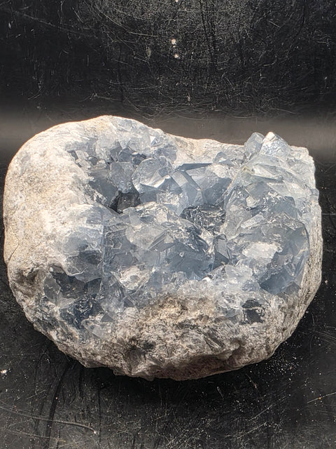 Large blue calcite geode! 2.2 pounds, 3.9 inches wide