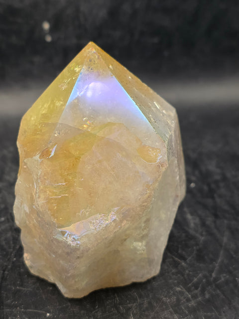 Angel aura citrine polished top point! 10 ounces, 2.8 inches tall
