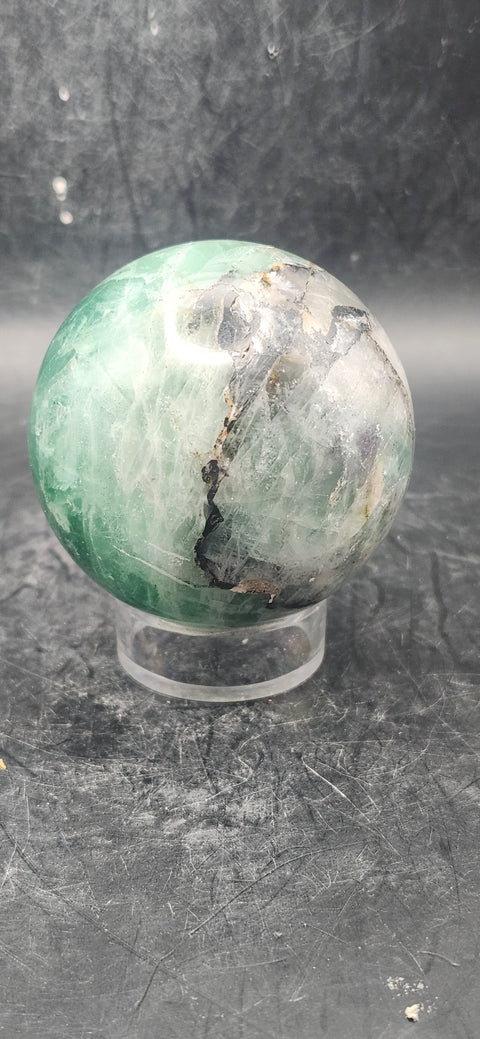 Florite sphere! 54.2mm, 2.1 inches, 9 ounces!